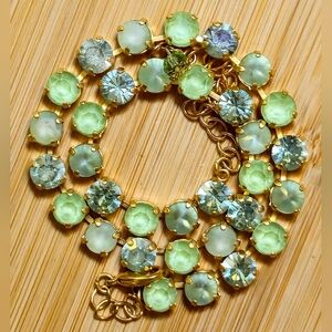 Green Peridot Pastel Colored Swarovski Crystals In Handmade Gold Plated Necklace